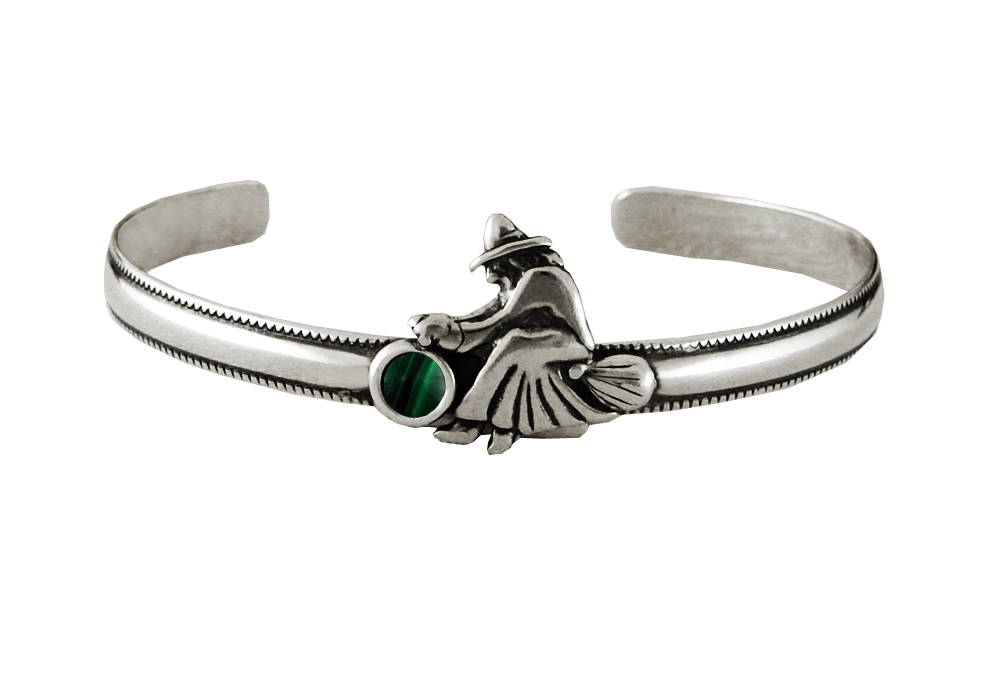 Sterling Silver Witch Cuff Bracelet With Malachite